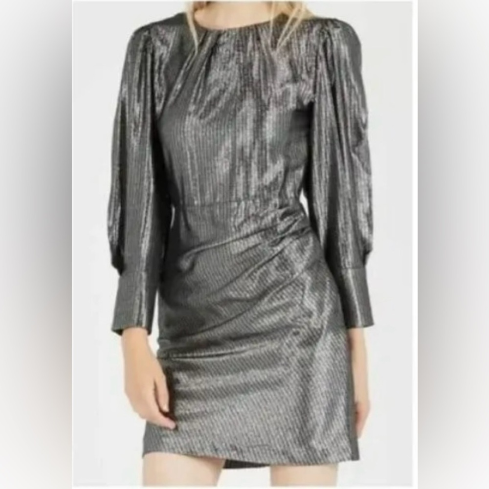 NWT Womens Maje Argent Silver Metallic Dress Size 38